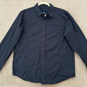 Prana Navy Blue Patterned Long Sleeve Button Down Printed Shirt
